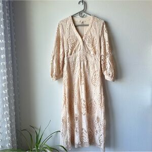Maje // Romy Guipure Lace Cream Midi dress Size 6 Boho bridal crochet